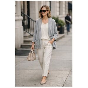 EILEEN FISHER Gray Open Front Cardigan $250 Sz S Cotton Blend Capsule Layer